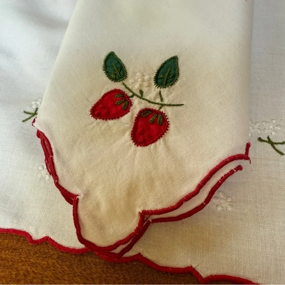 Vintage Strawberry Embroidered White Napkins & Placemats - set of 8